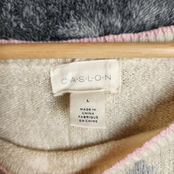 Caslon Winter Sweater Womens Large Knit Wool Blend Fair Isle Off White Buttons - Picture 3 of 10